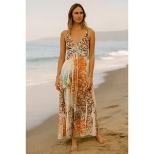 Halter open back Beaded Sundress Maxi embellished crystal vacation Cruise Sz- XL